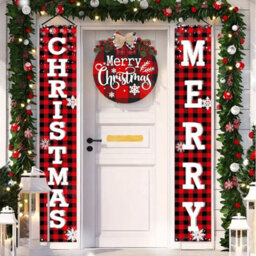 Amorly 3Pcs Merry Christmas Wreath Banner Set, Rustic Holiday Hanging Ornament, Decorative Sign For Front Door Indoor Home Xmas Styling - thumbnail 1