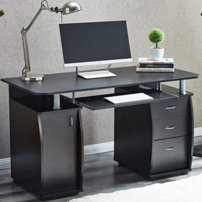 Wicklow Computer Desk With Cabinet And 3 Drawers - Black - image 1