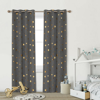 Deconovo Light Grey Curtains Thermal Gold Star Foil Printed Eyelet Blackout Curtains For Living Room, 46 X 54 Inch, 2 Panels - image 1