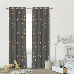 Deconovo Light Grey Curtains Thermal Gold Star Foil Printed Eyelet Blackout Curtains For Living Room, 46 X 54 Inch, 2 Panels - thumbnail 1
