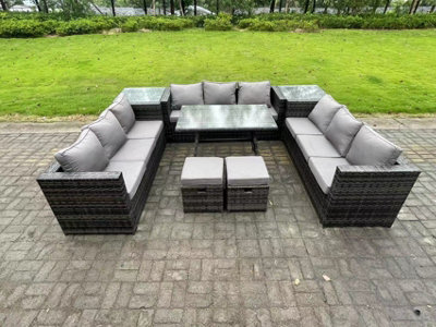 Fimous Wicker Pe Rattan Outdoor Furniture Lounge Sofa Garden Dining Set With Dining Table 2 Side Tables - image 1