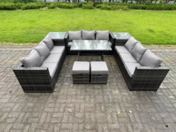 Fimous Wicker Pe Rattan Outdoor Furniture Lounge Sofa Garden Dining Set With Dining Table 2 Side Tables - thumbnail 2