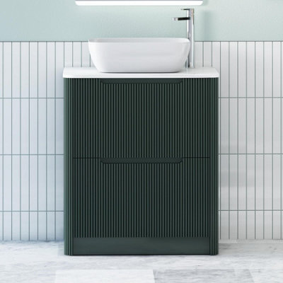 Royal Bathrooms Avenza 600mm Deep Moss Green Floor Standing Countertop Bathroom Vanity Unit 2 Drawer With Elva Basin - image 1