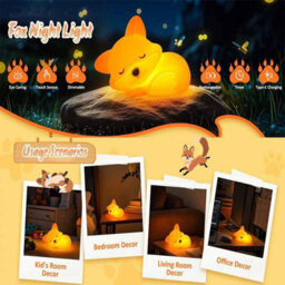 Fox Night Light Squishy Silicone Lamp Rechargeable Dimmable Touch Bedside Nightlight With Timer - thumbnail 3