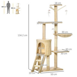Pawhut Cat Tree For Indoor Cats, 135Cm Scratching Post Climbing Tower, Beige - thumbnail 3