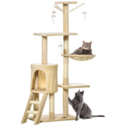Pawhut Cat Tree For Indoor Cats, 135Cm Scratching Post Climbing Tower, Beige - thumbnail 2