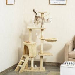 Pawhut Cat Tree For Indoor Cats, 135Cm Scratching Post Climbing Tower, Beige