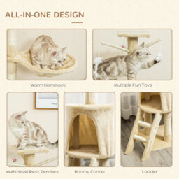 Pawhut Cat Tree For Indoor Cats, 135Cm Scratching Post Climbing Tower, Beige - thumbnail 7