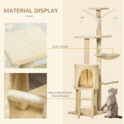 Pawhut Cat Tree For Indoor Cats, 135Cm Scratching Post Climbing Tower, Beige - thumbnail 5