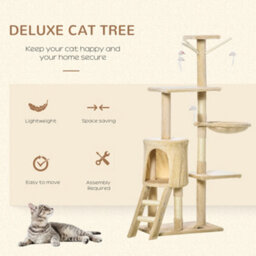 Pawhut Cat Tree For Indoor Cats, 135Cm Scratching Post Climbing Tower, Beige - thumbnail 4