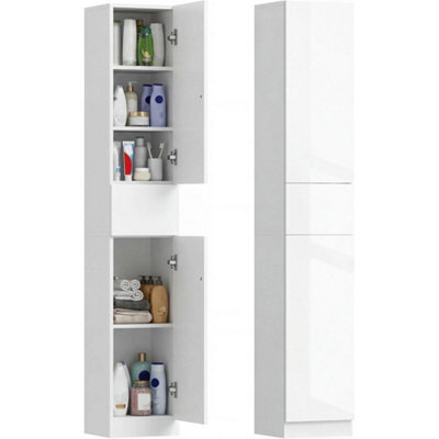 Tall Bathroom Cabinet Slim High Gloss White Storage Cupboard Freestanding Unit - image 1