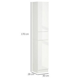 Tall Bathroom Cabinet Slim High Gloss White Storage Cupboard Freestanding Unit - thumbnail 2