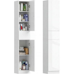 Tall Bathroom Cabinet Slim High Gloss White Storage Cupboard Freestanding Unit - thumbnail 1