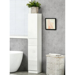 Tall Bathroom Cabinet Slim High Gloss White Storage Cupboard Freestanding Unit - thumbnail 3