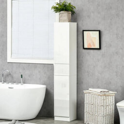 Tall Bathroom Cabinet Slim High Gloss White Storage Cupboard Freestanding Unit - thumbnail 5