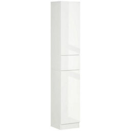 Tall Bathroom Cabinet Slim High Gloss White Storage Cupboard Freestanding Unit - thumbnail 4