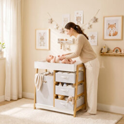 Aiyaplay Baby Changing Table With 3 Drawers, Basket, Waterproof Pad - thumbnail 1