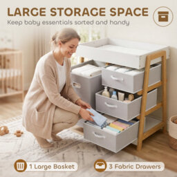 Aiyaplay Baby Changing Table With 3 Drawers, Basket, Waterproof Pad - thumbnail 6
