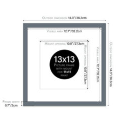 "13X13"" Grey Picture Frame - 13X13"" Square Frame With 11X11"" Mount For 13X13""/11X11"" Pictures Moderrn Style Thin Edge, 1 Pack" - thumbnail 2