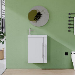 AVER-GROWTH Wall-Mounted Bathroom Vanity Unit Matt White Flat Pack Bathroom Cabinets Only 440(W)X230X(D)X600(H)mm With Door - thumbnail 5