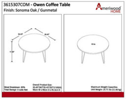 Dorel Home Owen Retro Round Coffee Table In Distressed Grey Oak - thumbnail 7