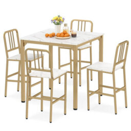 Counter Height Dining Table Set For 4 With Faux Marble - thumbnail 1