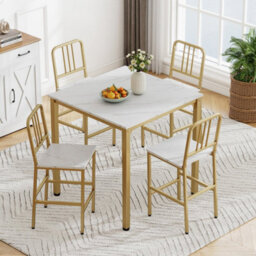 Counter Height Dining Table Set For 4 With Faux Marble - thumbnail 5