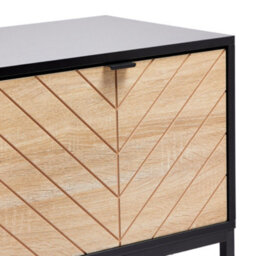 Vonhaus Chevron Tv Unit For 65 Inch Tv, Black Tv Cabinet Light Wood Effect, Entertainment Unit Storage Cupboard & Shelving, Dalton - thumbnail 7