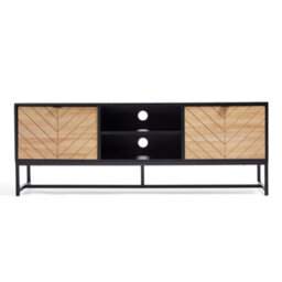 Vonhaus Chevron Tv Unit For 65 Inch Tv, Black Tv Cabinet Light Wood Effect, Entertainment Unit Storage Cupboard & Shelving, Dalton - thumbnail 9