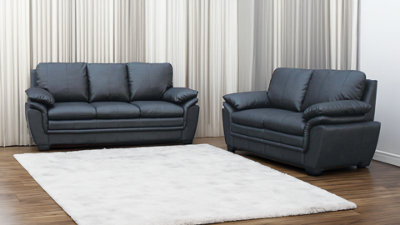 UK Leisure World Black Sofa Suites Settee 3 2 Three Two  Sofa Set Seater Armchair Faux Leather - image 1