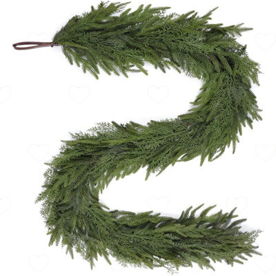 Amorly 2.2M Artificial Norfolk Pine Garland Pine Foliage, Realistic Winter Greenery For Mantel, Fireplace And Stair Holiday Decorations - image 1