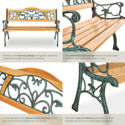 Tectake Garden Bench Kathi - 2-Seater, Wood, Cast Iron, 124 X 60 X 83 Cm - Brown - thumbnail 5