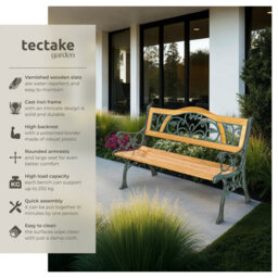 Tectake Garden Bench Kathi - 2-Seater, Wood, Cast Iron, 124 X 60 X 83 Cm - Brown - thumbnail 2