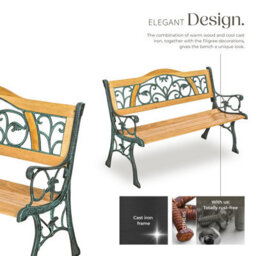 Tectake Garden Bench Kathi - 2-Seater, Wood, Cast Iron, 124 X 60 X 83 Cm - Brown - thumbnail 4