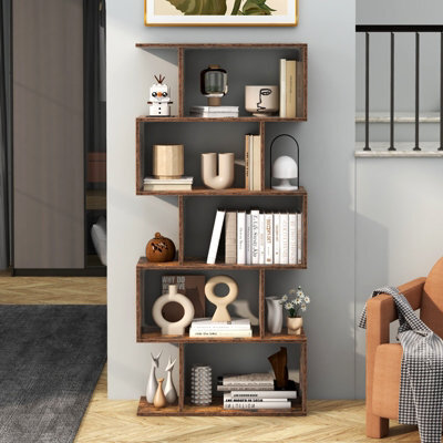 Costway 5-Tier Bookcase S-Shaped Bookshelf Wooden Storage Display Rack - image 1