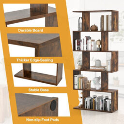Costway 5-Tier Bookcase S-Shaped Bookshelf Wooden Storage Display Rack - thumbnail 9