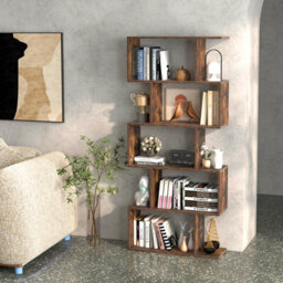Costway 5-Tier Bookcase S-Shaped Bookshelf Wooden Storage Display Rack - thumbnail 4