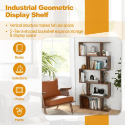 Costway 5-Tier Bookcase S-Shaped Bookshelf Wooden Storage Display Rack - thumbnail 7