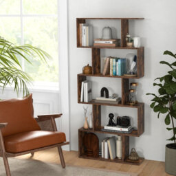 Costway 5-Tier Bookcase S-Shaped Bookshelf Wooden Storage Display Rack - thumbnail 5