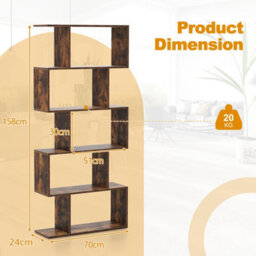 Costway 5-Tier Bookcase S-Shaped Bookshelf Wooden Storage Display Rack - thumbnail 3