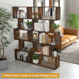 Costway 5-Tier Bookcase S-Shaped Bookshelf Wooden Storage Display Rack - thumbnail 6