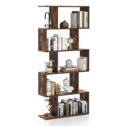 Costway 5-Tier Bookcase S-Shaped Bookshelf Wooden Storage Display Rack - thumbnail 2
