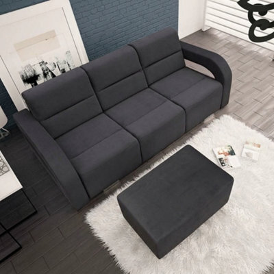 Upholstered Living Room Sofa Bed With Ottoman Foam Filling Wavy Springs Plastic Legs Wooden Frame Grey - image 1