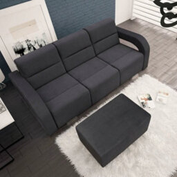 Upholstered Living Room Sofa Bed With Ottoman Foam Filling Wavy Springs Plastic Legs Wooden Frame Grey