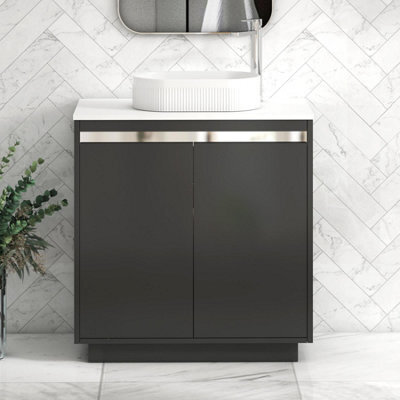 Royal Bathrooms Orion 800mm Matt Obsidian Black Floor Standing Plain White Countertop Vanity Unit 2 Door With Lyon Basin & Chrome Accent Trim - image 1