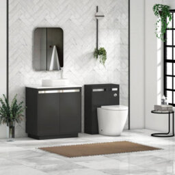 Royal Bathrooms Orion 800mm Matt Obsidian Black Floor Standing Plain White Countertop Vanity Unit 2 Door With Lyon Basin & Chrome Accent Trim - thumbnail 3