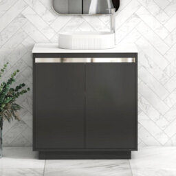 Royal Bathrooms Orion 800mm Matt Obsidian Black Floor Standing Plain White Countertop Vanity Unit 2 Door With Lyon Basin & Chrome Accent Trim - thumbnail 1