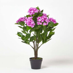 Homescapes Artificial Lilac Handcrafted Hydrangea Plant With Pot, 85 Cm