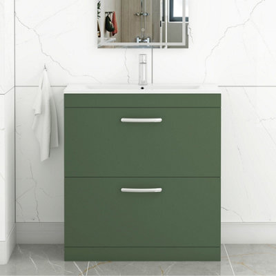 Royal Bathrooms Turin 800mm Floor Standing Vanity Unit Matt Green 2 Drawer Minimalist Basin - image 1