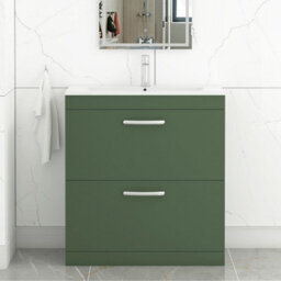 Royal Bathrooms Turin 800mm Floor Standing Vanity Unit Matt Green 2 Drawer Minimalist Basin - thumbnail 1